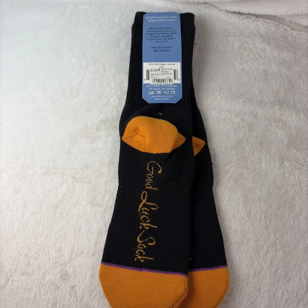 NWT Good Luck Sock Bill & Ted's Bogus Journey Men's Crew Socks (Size 8-13)